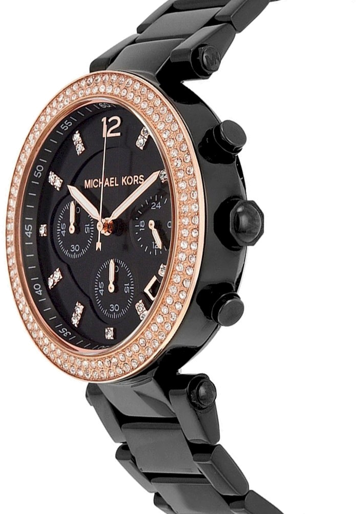 Montre femme Michael Kors Parker MK5885 - Cadran noir, boîtier acier, bracelet noir vue 2