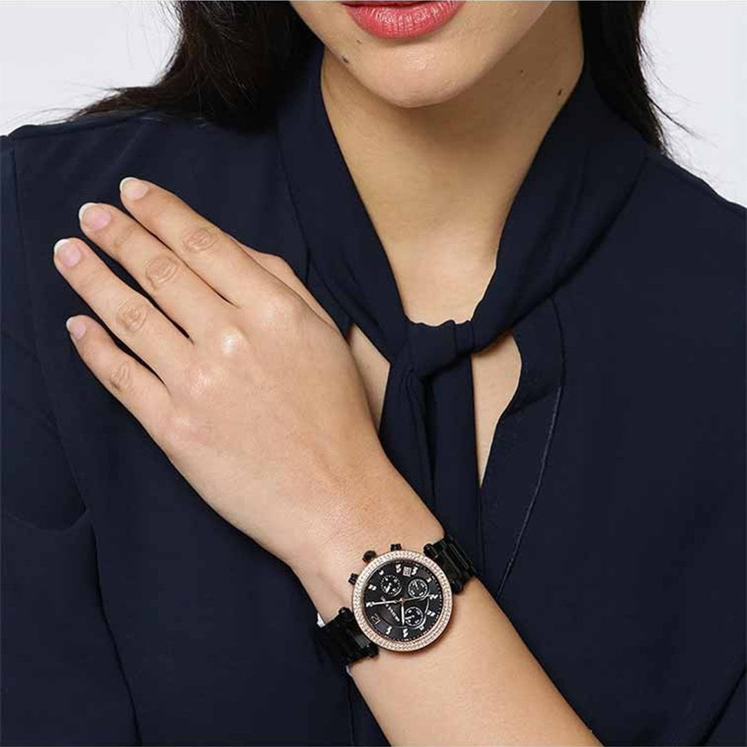 Montre femme Michael Kors Parker MK5885 - Cadran noir, boîtier acier, bracelet noir vue 3