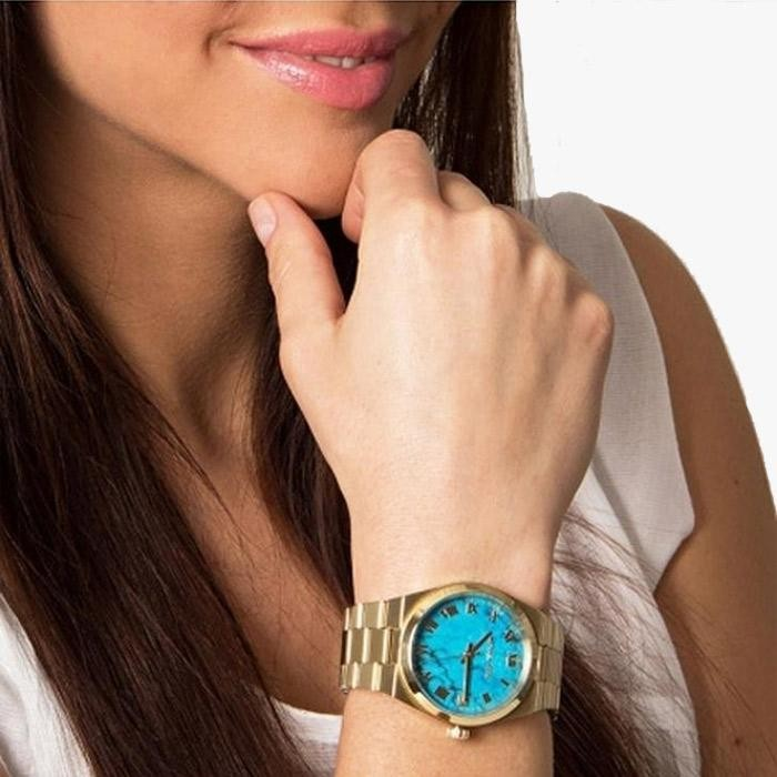 Montre Femme Michael Kors MK5894 - Cadran Turquoise & Bracelet Or vue 3