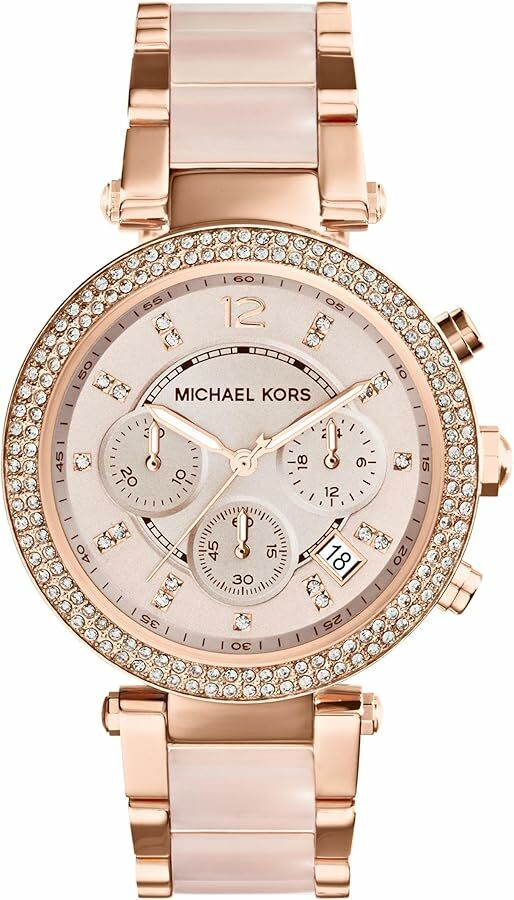 Montre Femme Michael Kors Parker MK5896 - Cadran et bracelet or rose, acier et strass