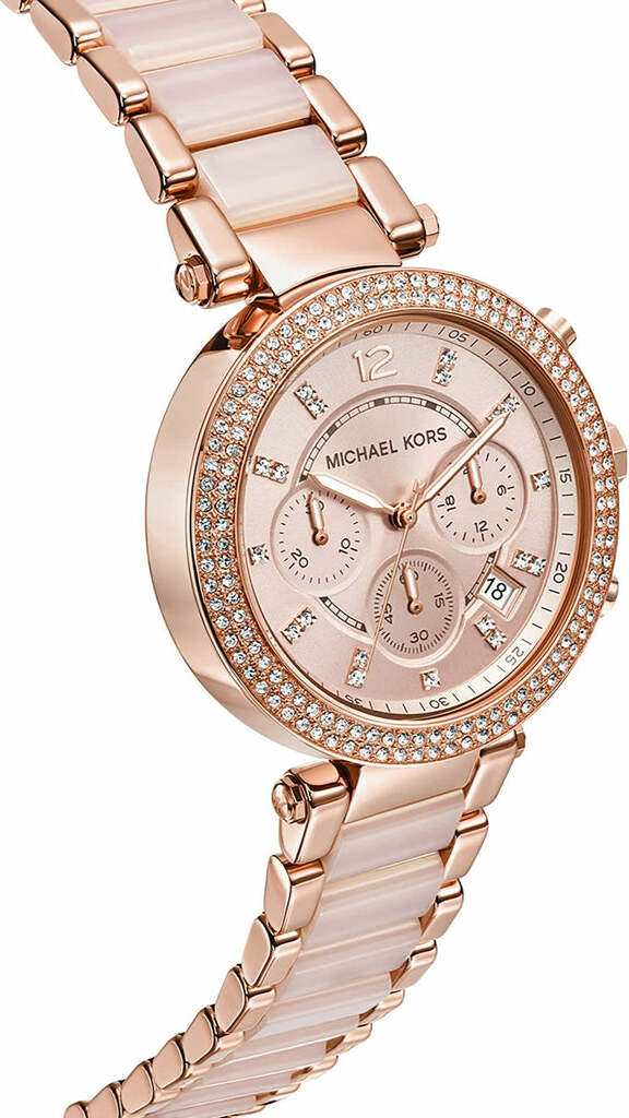 Montre Femme Michael Kors Parker MK5896 - Cadran et bracelet or rose, acier et strass vue 4