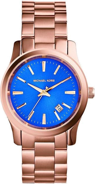 Montre Femme Michael Kors MK5913 Runway - Cadran Bleu, Boîtier et Bracelet Acier Or Rose