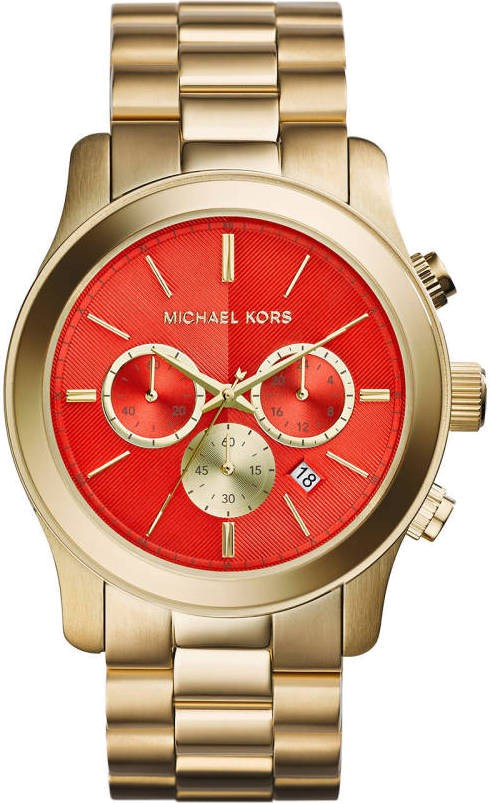 Montre Femme Michael Kors Runway MK5930 - Cadran orange, boîtier et bracelet dorés