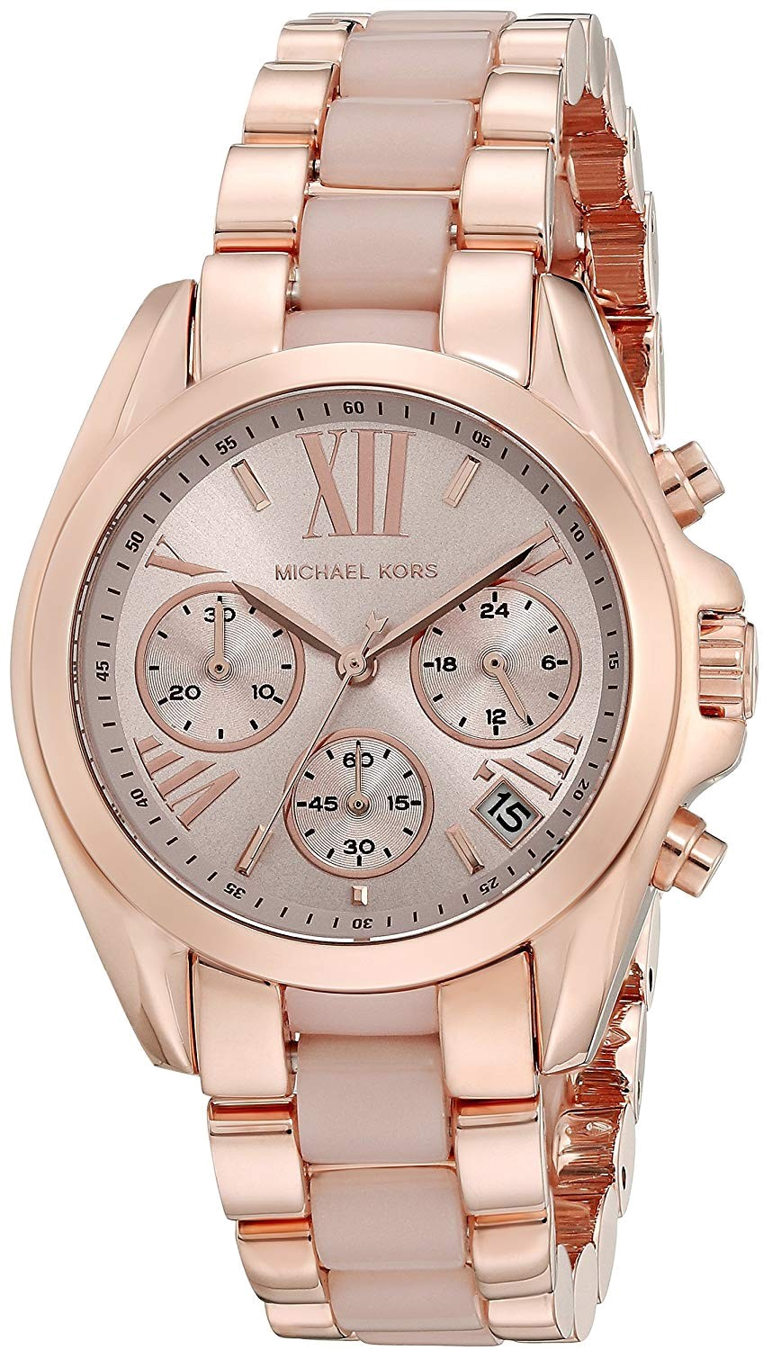 Montre Femme Michael Kors Bradshaw Mini MK6066 - Boîtier et bracelet acier or rose avec inserts acétate rose