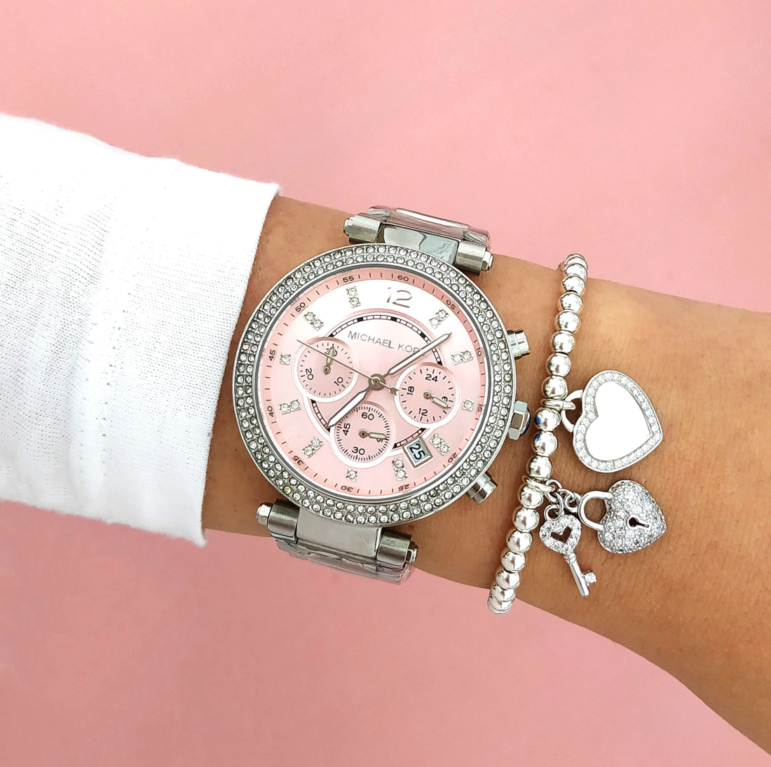 Montre Michael Kors Parker MK6105 chronomètre sport cadran rose vue 5