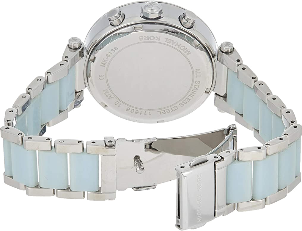 Montre Femme Michael Kors MK6138 Parker - Cadran Nacre, Bracelet Bi-matière Acier et Bleu, Chronographe vue 4
