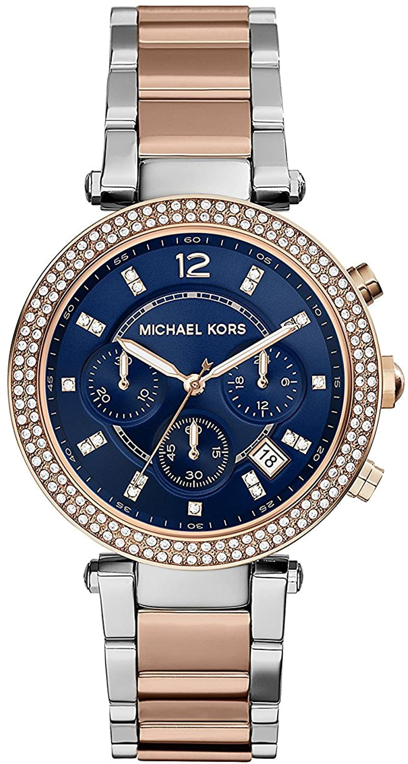 Montre Femme Michael Kors Parker MK6141 - Cadran Bleu, Bracelet Bicolore Acier Or Rose et Argent