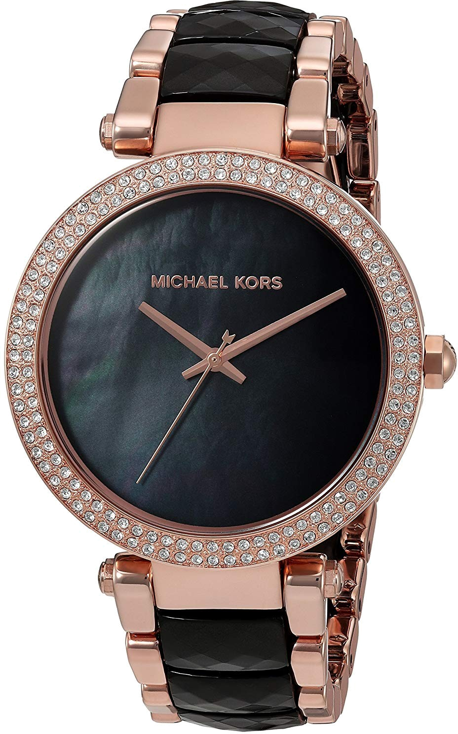 Montre Michael Kors Parker MK6414 Femme - Cadran Nacre Noire, Boîtier Or Rose, Bracelet Acier Noir