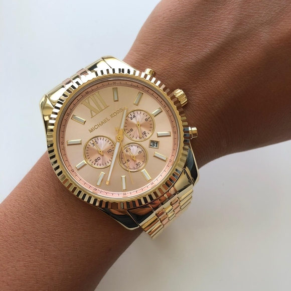 Montre Femme Michael Kors MK6473 Lexington Chronographe Acier Doré Rose vue 5