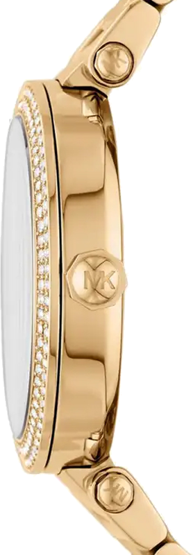 Montre Michael Kors MK6659 Pavé avec logo doré cadran doré et bracelet en acier inoxydable vue 2