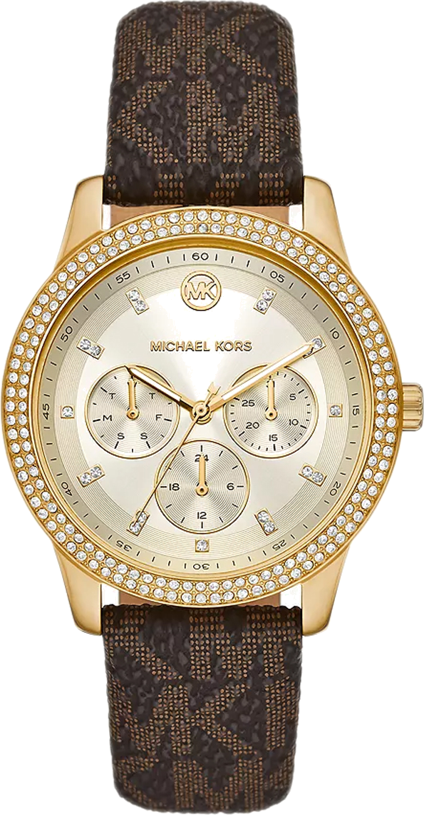 Montre Michael Kors MK6966 Tibby Femme, Cadran Argent, Boîtier Or, Bracelet Cuir Marron