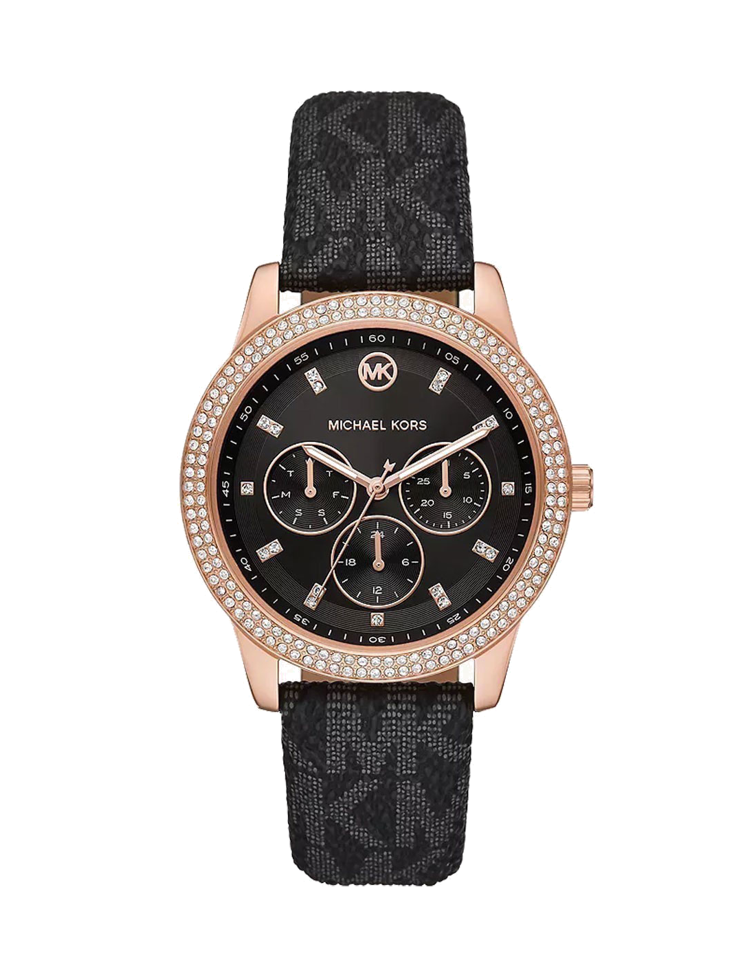 Montre Femme Michael Kors MK6968 Tibby Multifonction Or Rose Cadran Noir Cuir