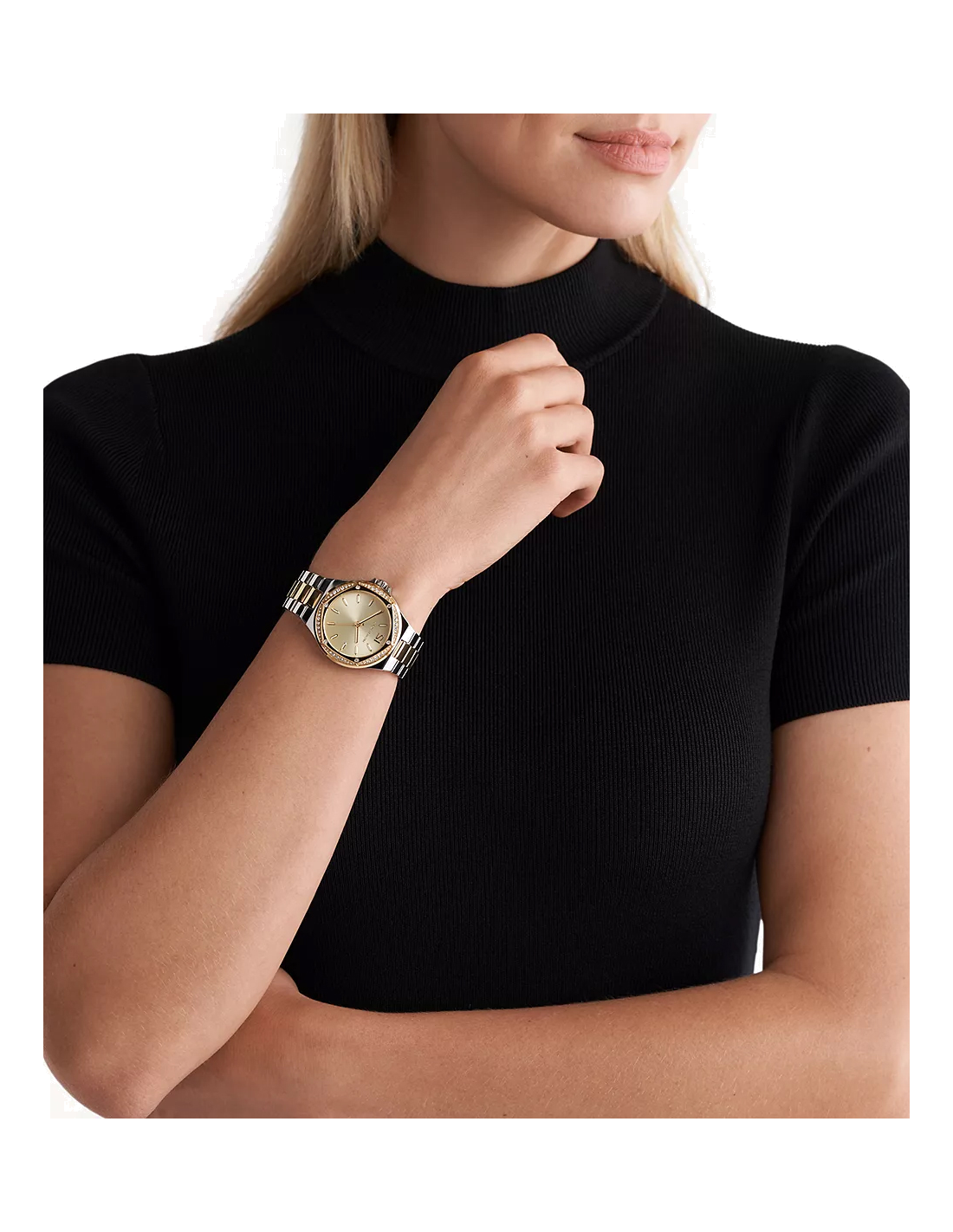 Montre femme Michael Kors Lennox MK6988 cadran doré bracelet en acier inoxydable bicolore vue 4