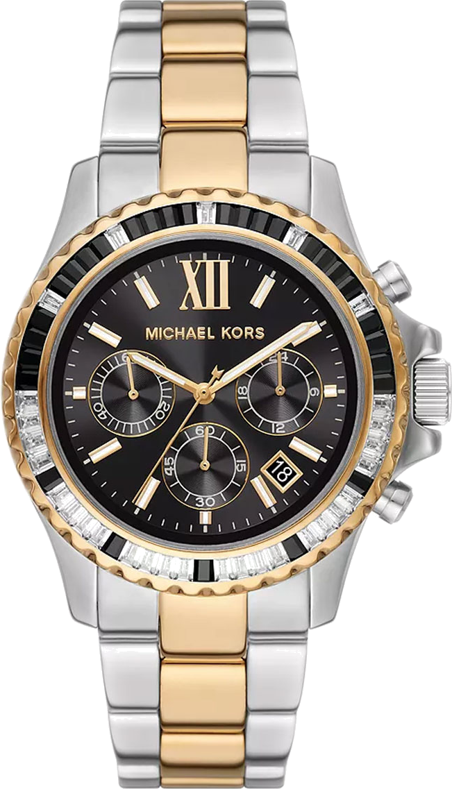Montre chronographe Michael Kors Everest MK7209 pavée de cristaux bracelet bicolore
