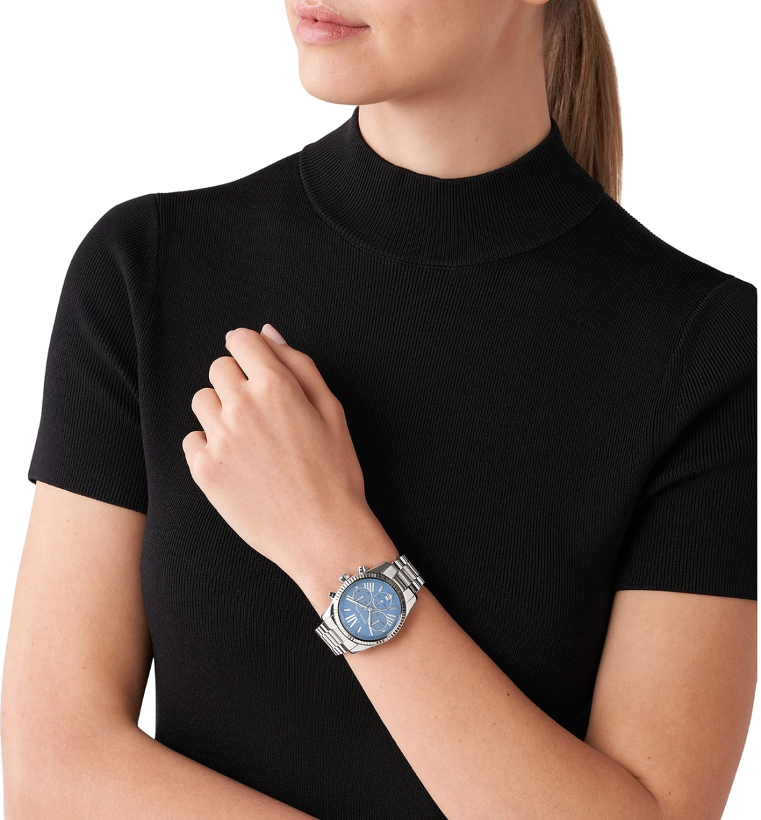 Montre femme Michael Kors Lexington MK7215, cadran bleu, bracelet acier argenté vue 4