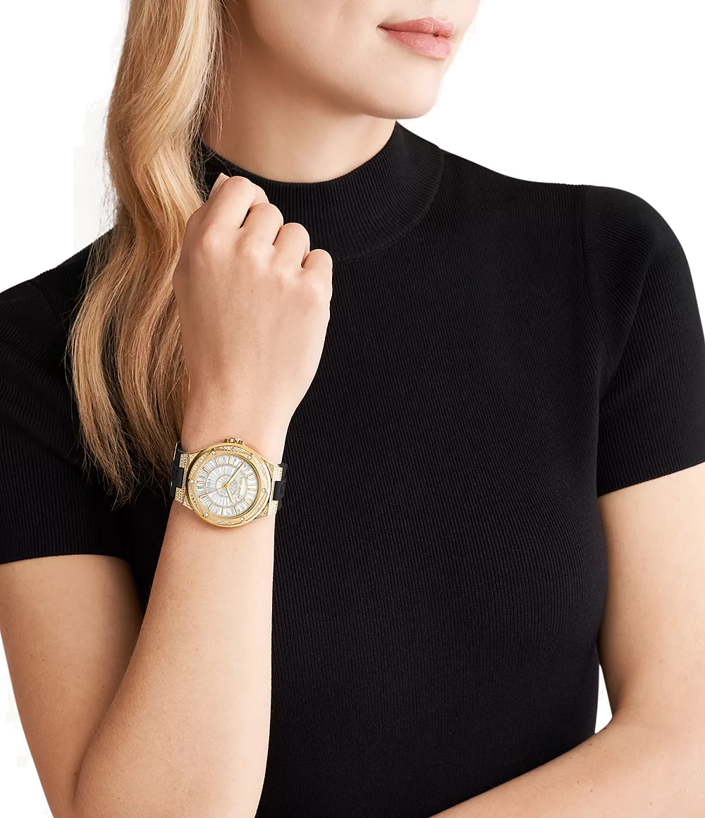 Montre Femme Michael Kors MK7247 - Cadran Transparent, Boîtier Or et Bracelet Silicone Noir vue 4