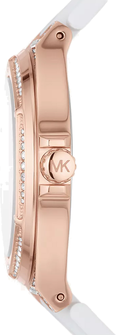 Montre Michael Kors MK7248 Lennox Silicone Blanc et Pavé Ton Or Rose vue 3