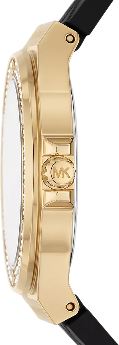 Montre Michael Kors MK7281 Mini-Lennox pour femme, boîtier or et cadran noir, bracelet silicone noir vue 3