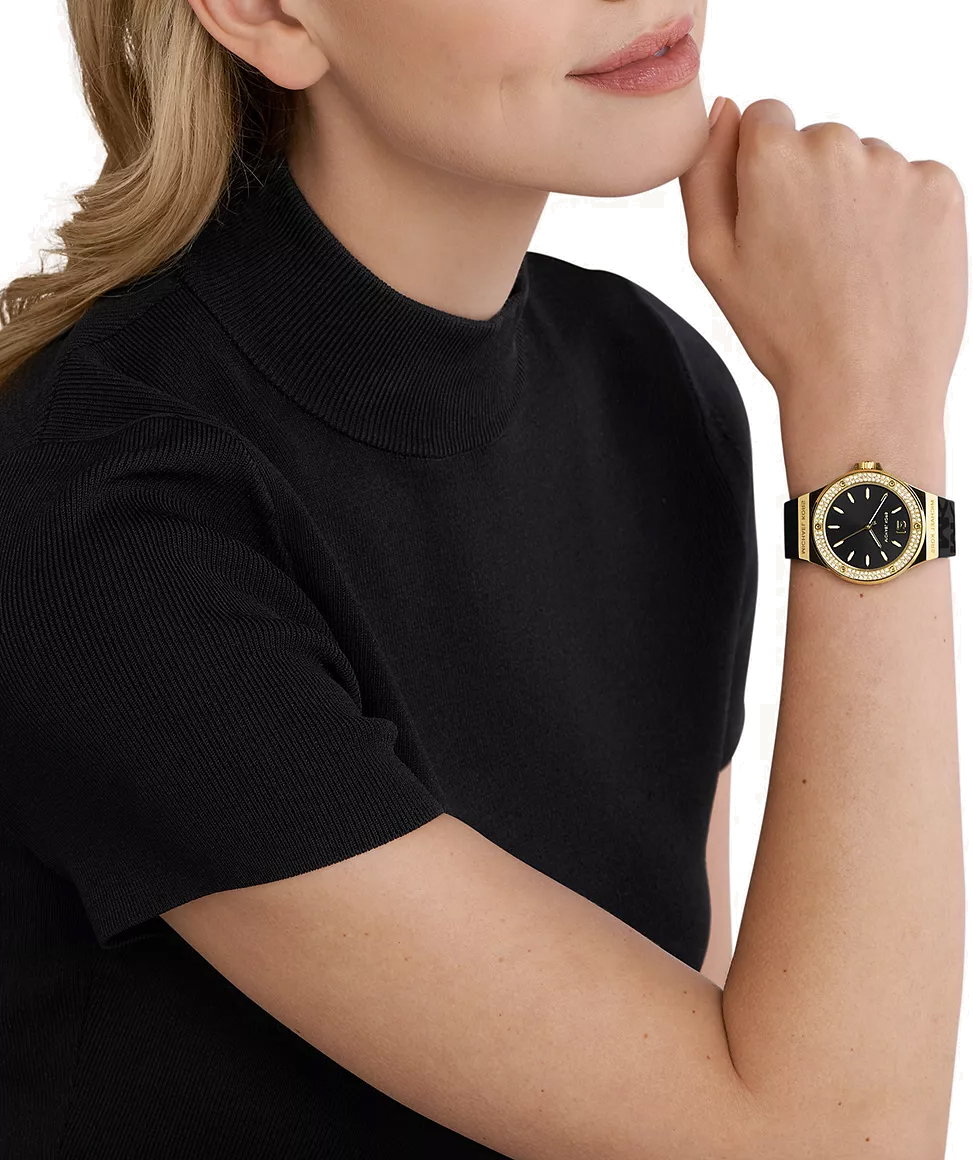 Montre Michael Kors MK7281 Mini-Lennox pour femme, boîtier or et cadran noir, bracelet silicone noir vue 4