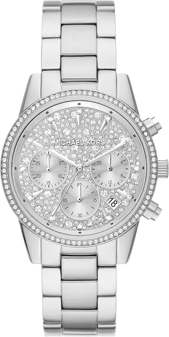 Montre Michael Kors Ritz MK7301 Femme - Cadran argent pavé de cristaux, bracelet acier