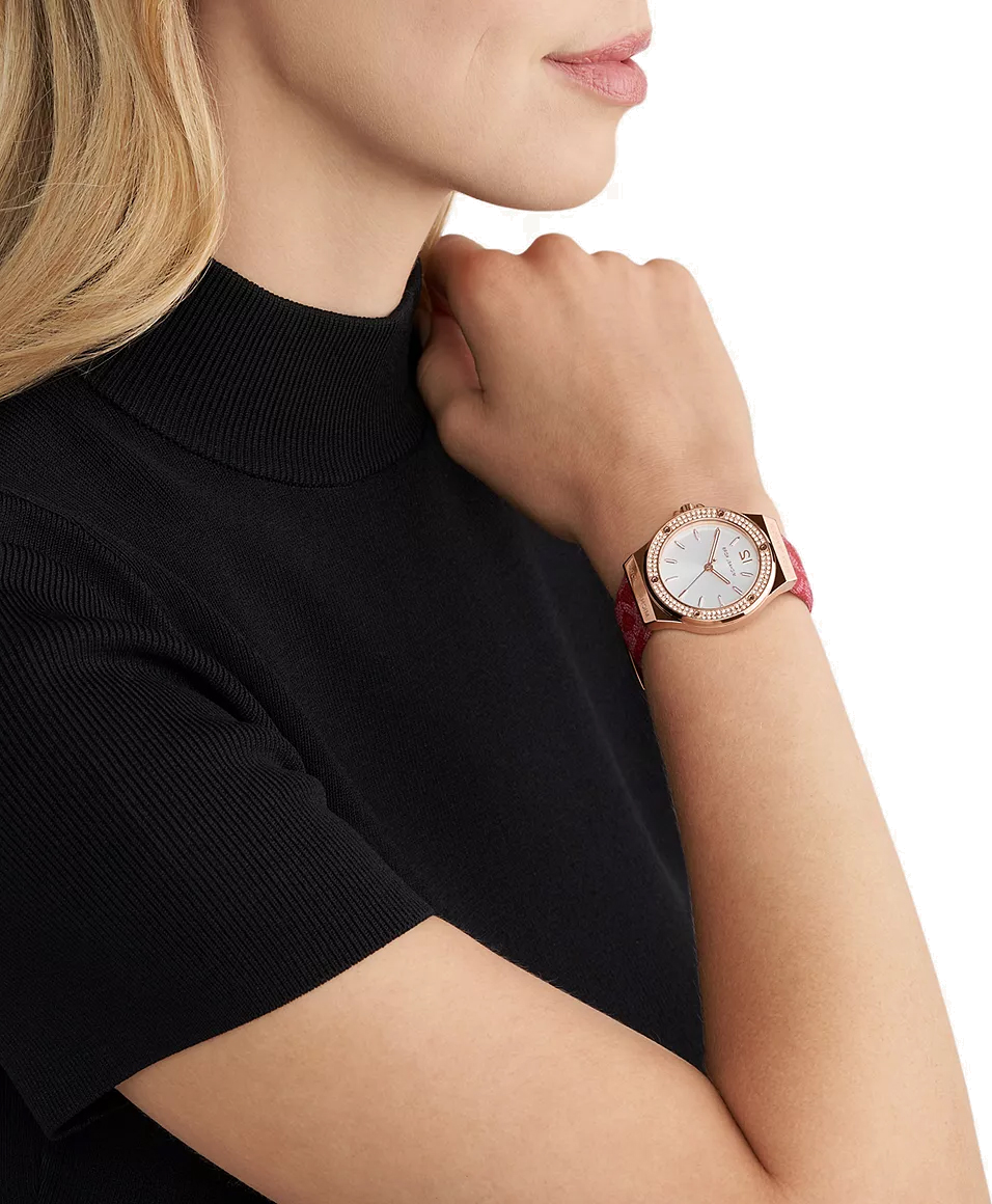 Montre Michael Kors Lennox MK7308 cadran blanc bracelet cuir rouge vue 2