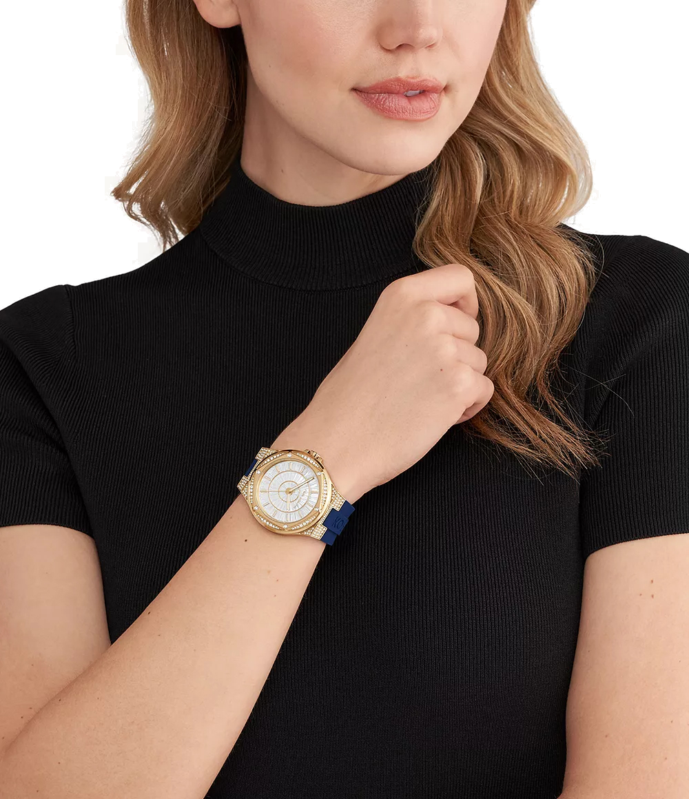 Montre Michael Kors MK7333 en Acier Doré et Bracelet Silicone Bleu vue 4