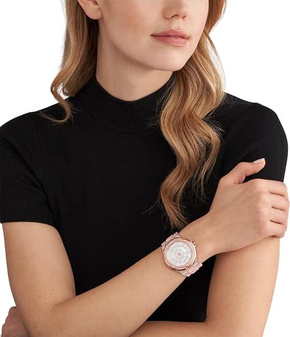 Montre Femme Michael Kors Lennox MK7334 Cadran et Boîtier Or Rose, Bracelet Silicone Rose vue 4