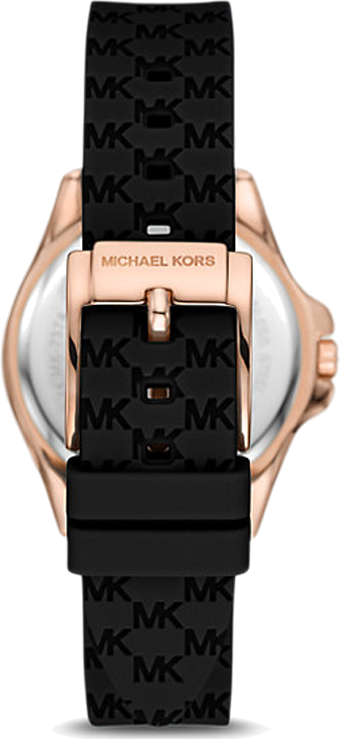 Montre Michael Kors MK7373 Mini Pilot - Chronographe Femme - Cadran Noir, Boîtier Or Rose, Bracelet Silicone Noir vue 3