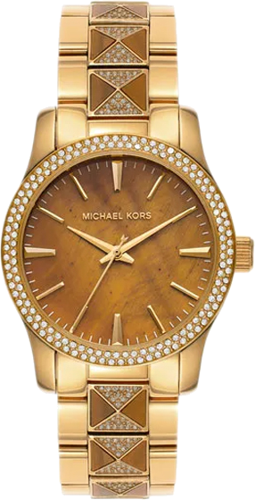 Montre Michael Kors Runway MK7389 pour femme, cadran marron, bracelet acier or rose