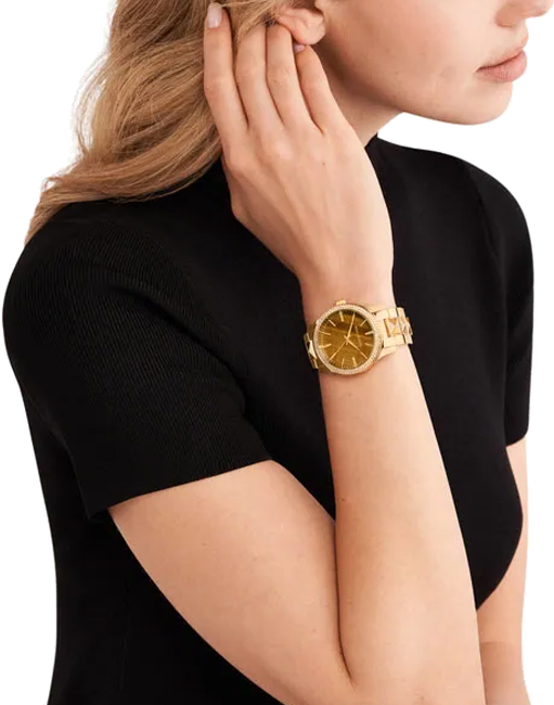 Montre Michael Kors Runway MK7389 pour femme, cadran marron, bracelet acier or rose vue 4