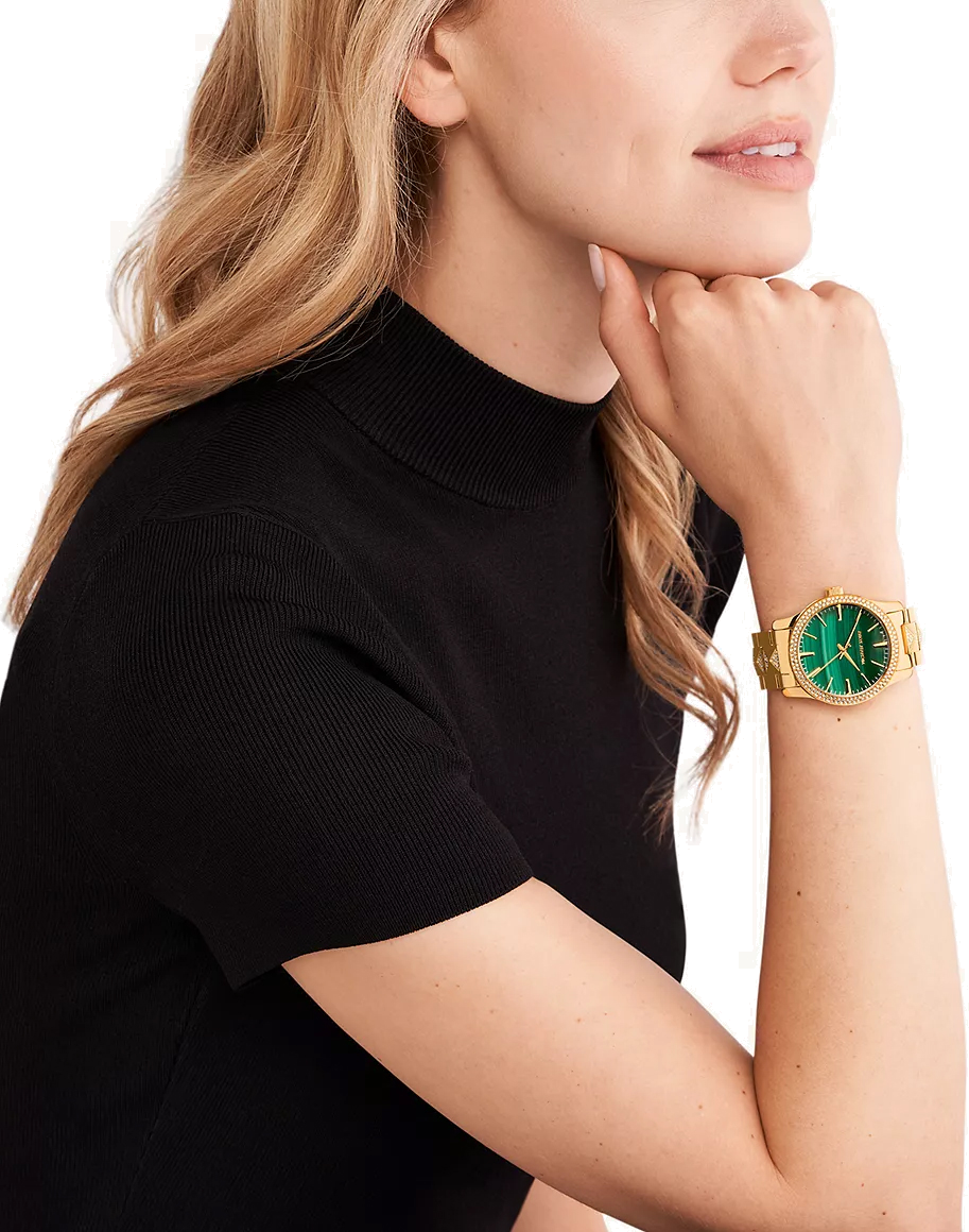 Montre Femme Michael Kors MK7390 Runway - Cadran Vert Cristaux & Bracelet Or Acier vue 4