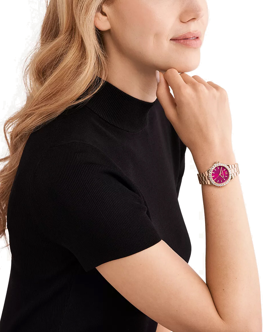 Montre Femme Michael Kors Lennox MK7396 - Cadran Bordeaux, Boîtier et Bracelet Acier Or Rose vue 4