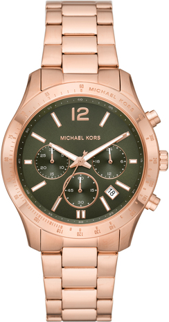 Montre Michael Kors Berkley MK7412 pour femme, cadran vert, boîtier et bracelet acier or rose
