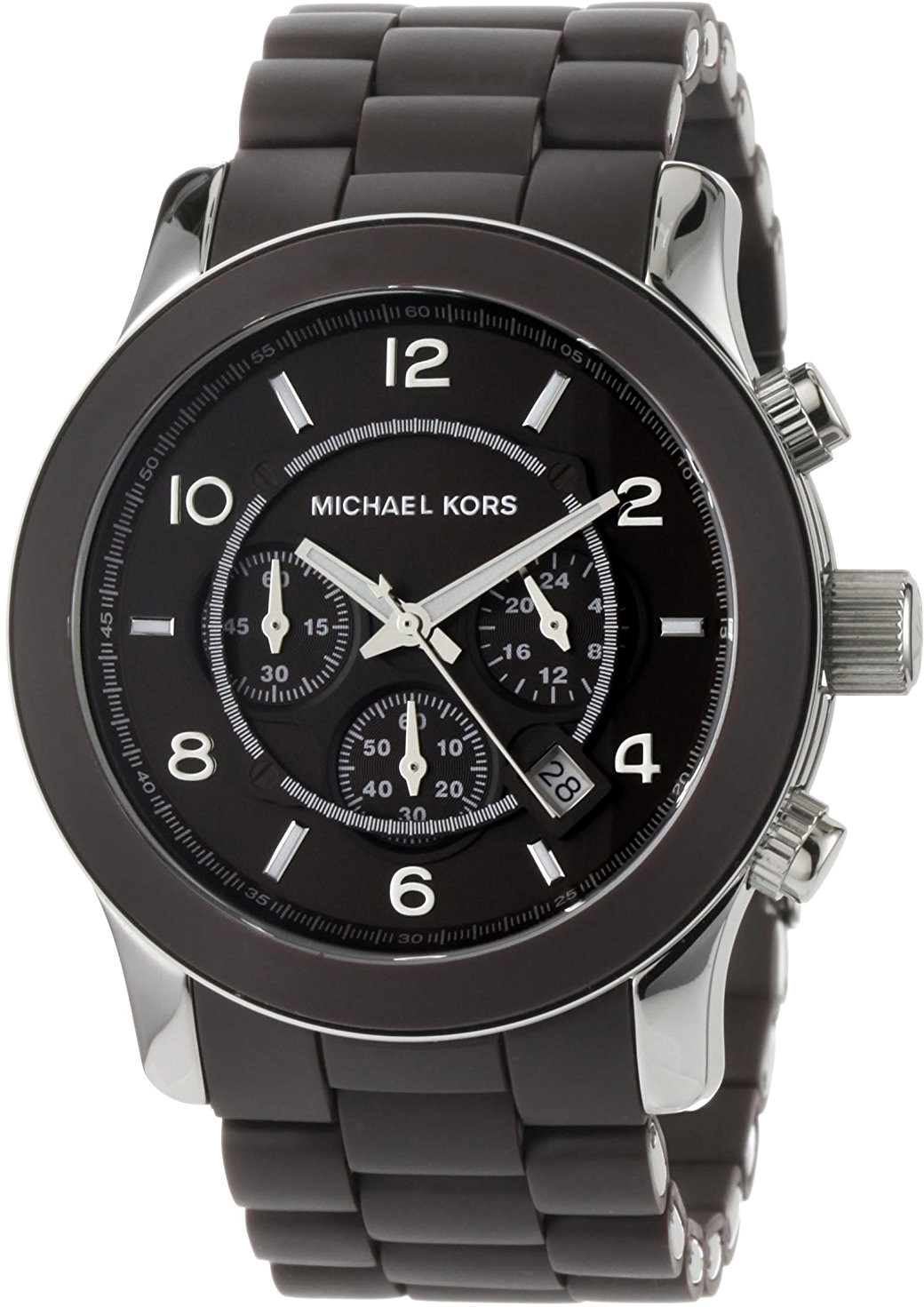 Montre Homme Michael Kors MK8129 Chronographe Sport - Boîtier Argent & Bracelet Silicone Brun