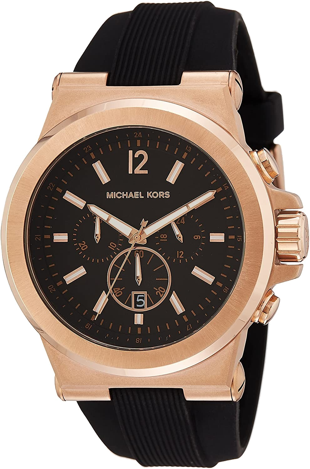 Montre Homme Michael Kors MK8184 Dylan - Boîtier Acier Or Rose 47mm, Cadran Noir, Bracelet Caoutchouc