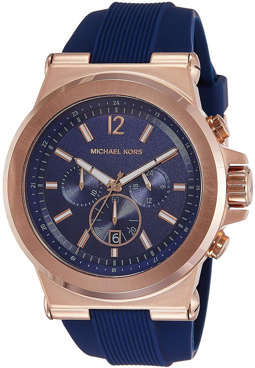 Montre Homme Michael Kors MK8295 Dylan - Boîtier Or Rose, Cadran et Bracelet Silicone Bleu