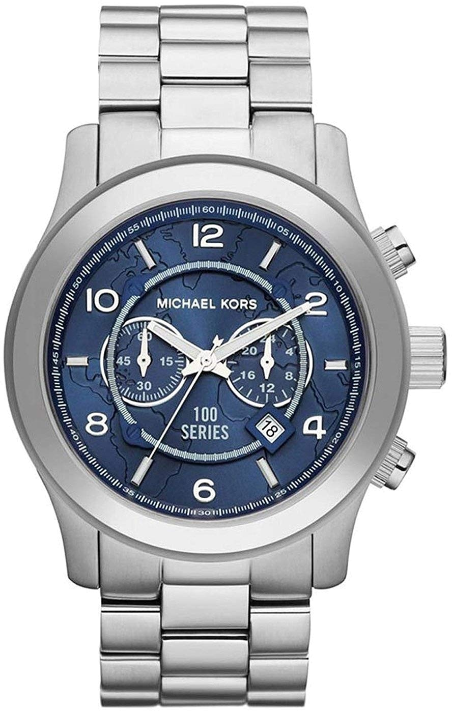 Montre Michael Kors MK8314 Unisexe Acier Inoxydable Argent Cadran Bleu Marine 45 mm