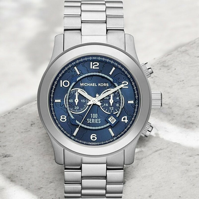 Montre Michael Kors MK8314 Unisexe Acier Inoxydable Argent Cadran Bleu Marine 45 mm vue 4