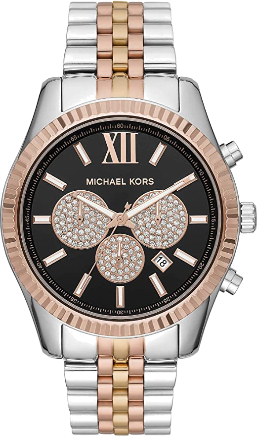 Montre Michael Kors Lexington MK8714 Homme - Cadran Noir, Boîtier Or Rose, Bracelet Acier Bicolore