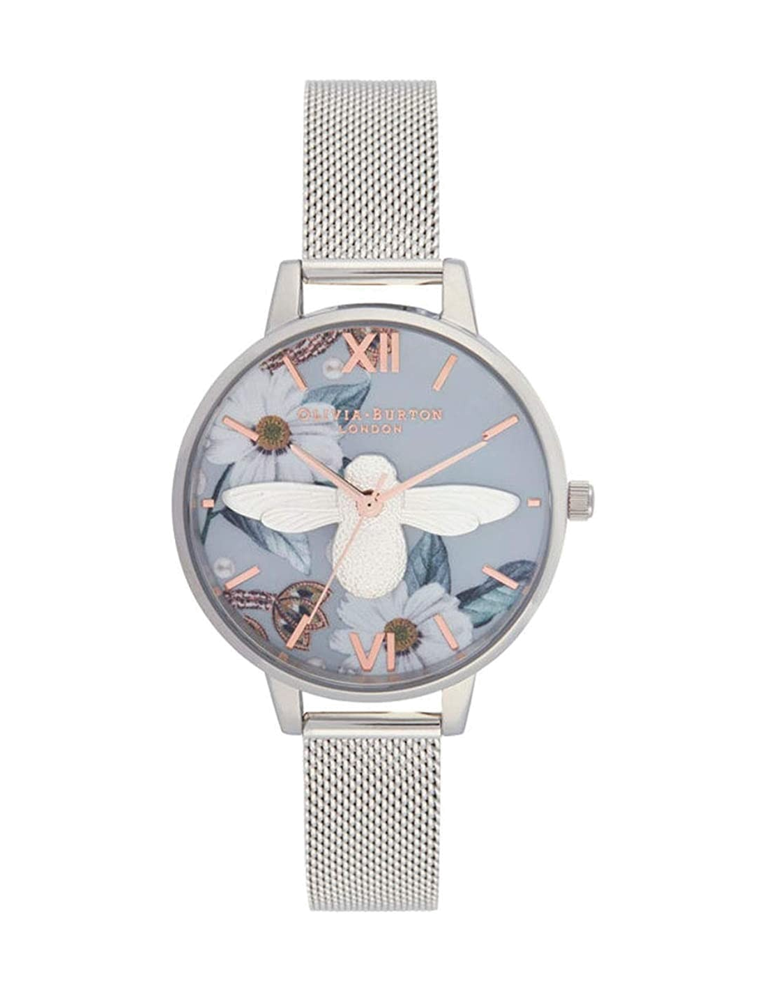 Montre Femme Olivia Burton OB16BF18 Cadran Bleu Abeille 3D Maille Milanaise Dorée