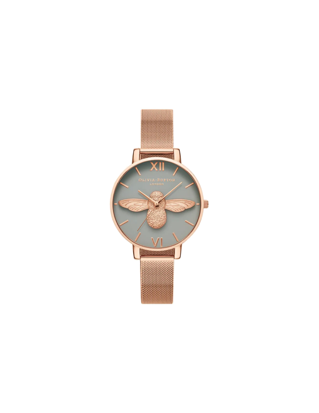 Montre Olivia Burton OB16EX116 Abeille 3D pour Femme, Cadran Blanc sur Maille Milanaise Or Rose