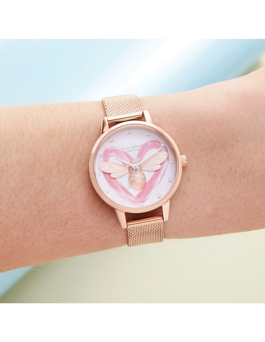 Montre Femme Olivia Burton OB16FB01 Cadran Blanc Abeille, Maille Milanaise Or Rose vue 3