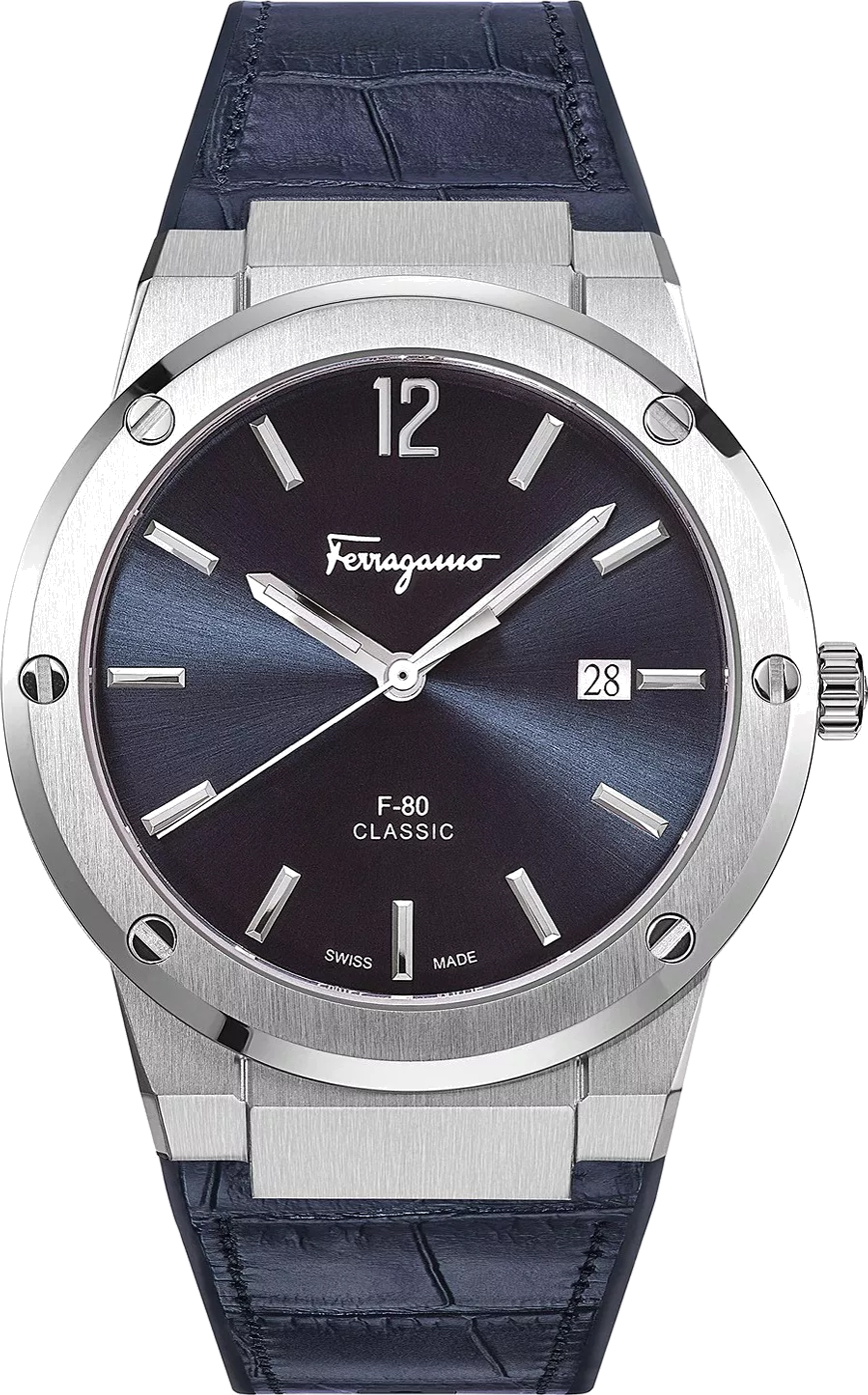 Montre Homme Salvatore Ferragamo SFDT00319 - Boîtier Argent 42mm, Cadran et Bracelet Bleu