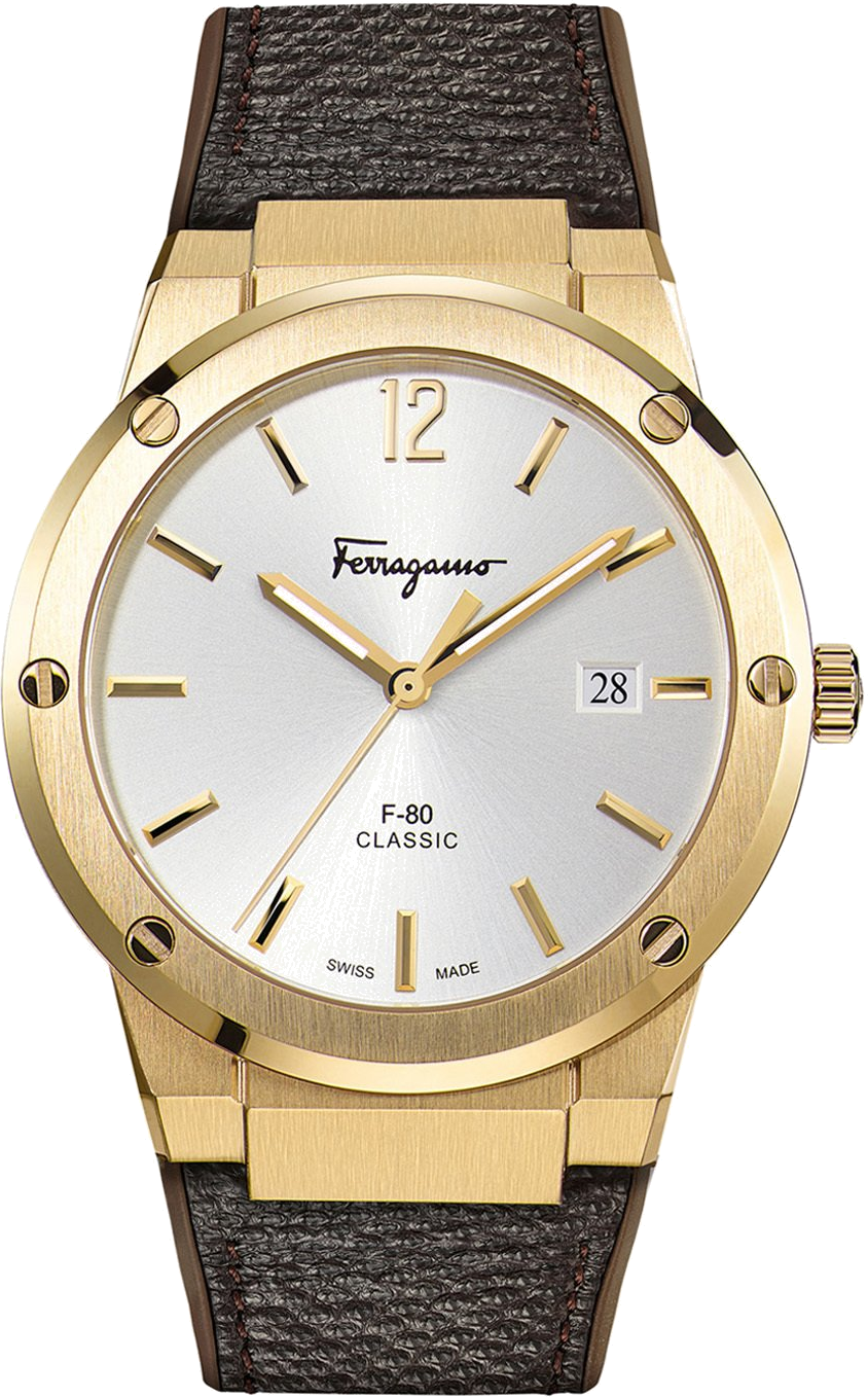 Montre Homme Salvatore Ferragamo SFDT00819 - Boîtier Acier, Cadran Blanc, Bracelet Silicone Marron