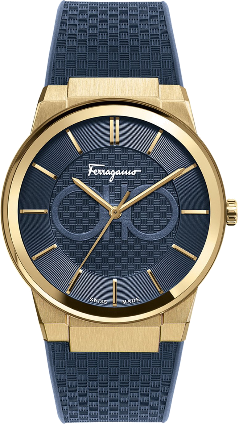 Montre Homme Salvatore Ferragamo SFHP00220, Boîtier Or Acier, Cadran et Bracelet Silicone Bleu