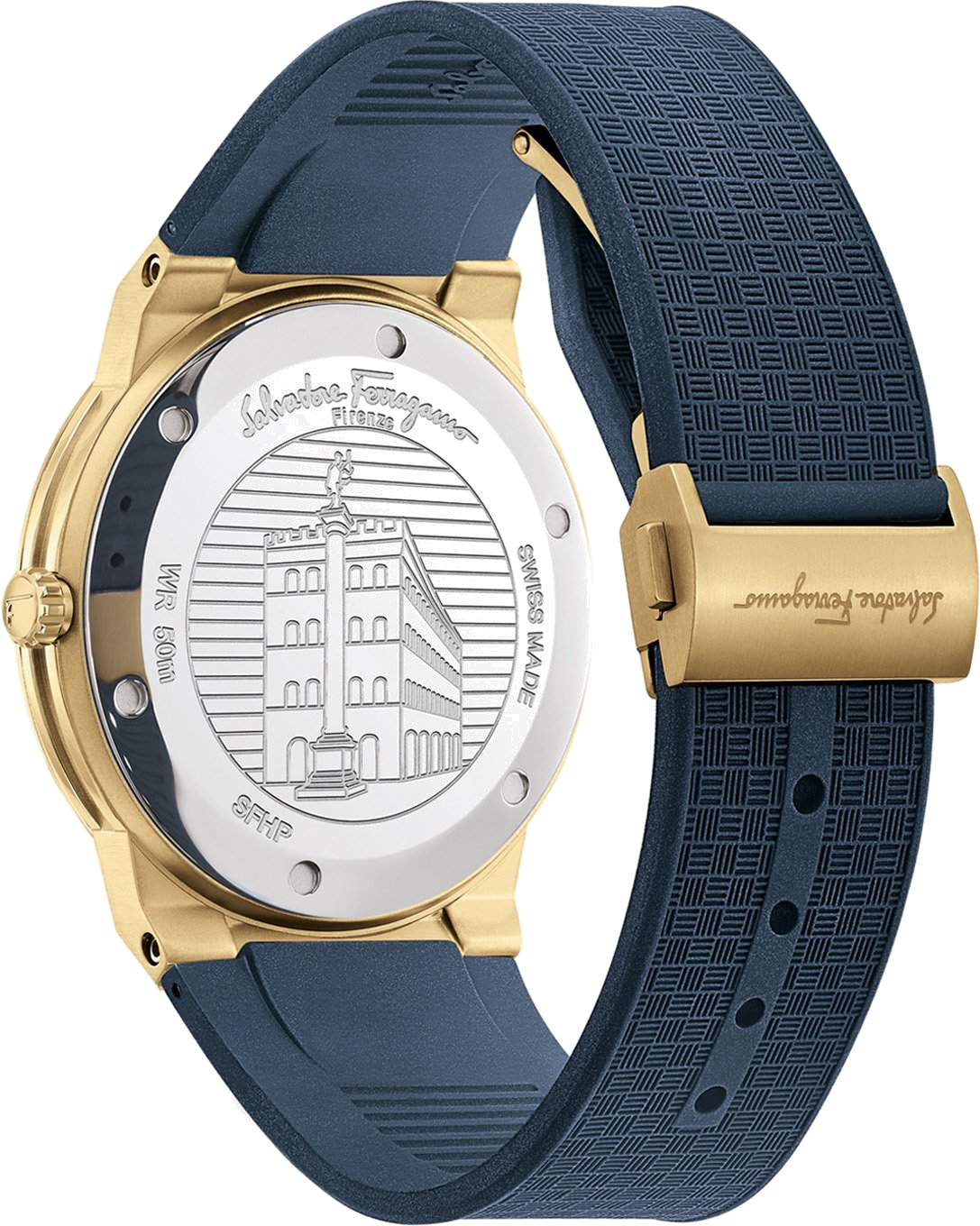 Montre Homme Salvatore Ferragamo SFHP00220, Boîtier Or Acier, Cadran et Bracelet Silicone Bleu vue 2