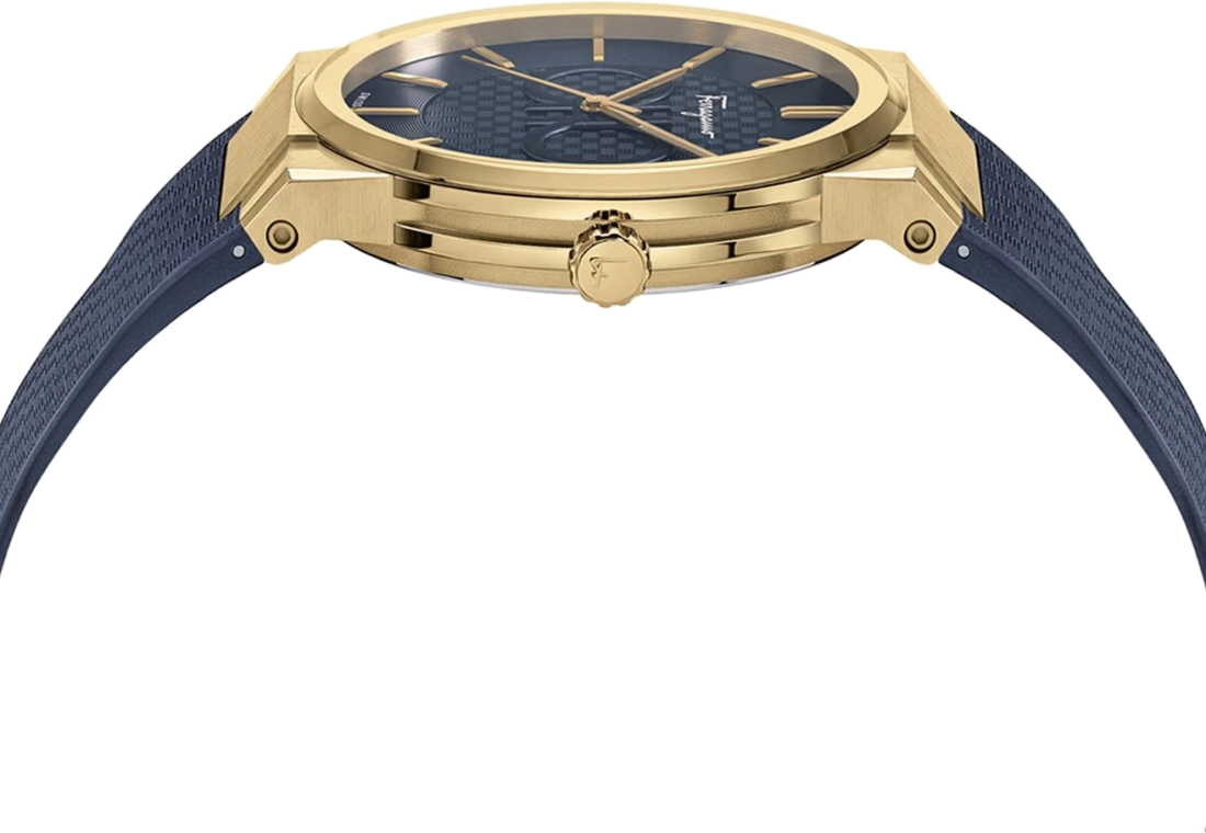 Montre Homme Salvatore Ferragamo SFHP00220, Boîtier Or Acier, Cadran et Bracelet Silicone Bleu vue 3