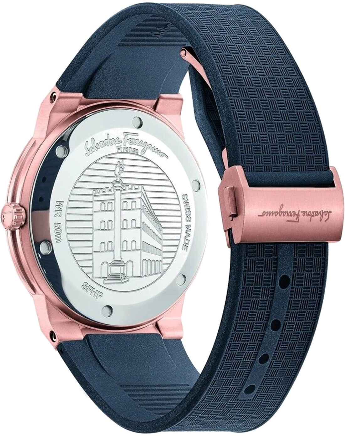 Montre Homme Salvatore Ferragamo SFHP00420 Boîtier Acier Or Rose Cadran Noir Bracelet Silicone vue 3