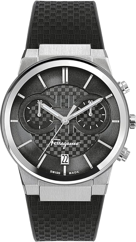 Montre Homme Salvatore Ferragamo SFME00121 Chronographe Acier Argent Cadran Noir Bracelet Silicone