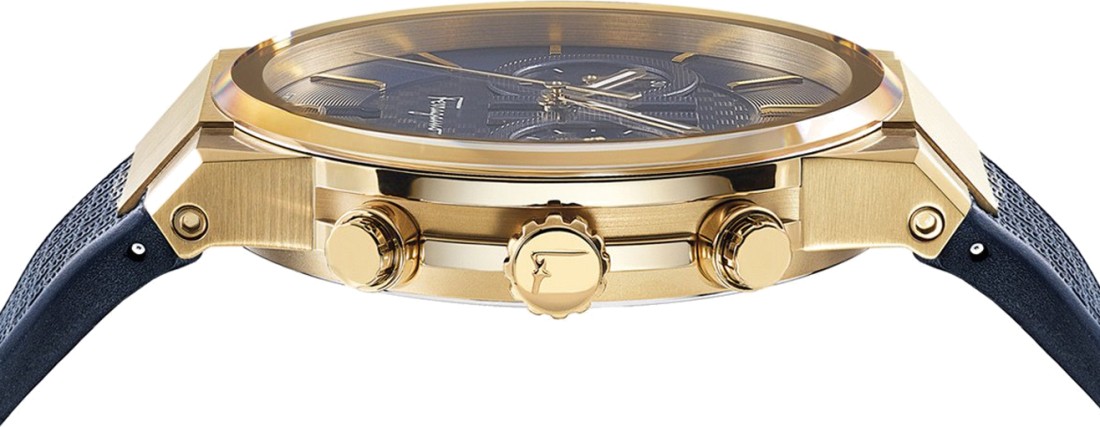 Chronographe Salvatore Ferragamo SFME00221 Homme - Cadran et bracelet bleu, boîtier or vue 3